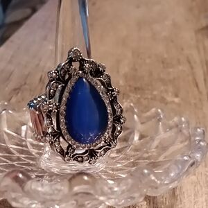 Paparazzi Blue and Silver Teardrop Ring with Intricate Filigree